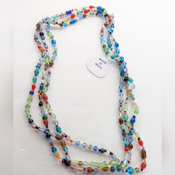 3 Strands Multi Color Glass Seed Beads Beaded Boho Hippie India Necklaces - Picture 3 of 4